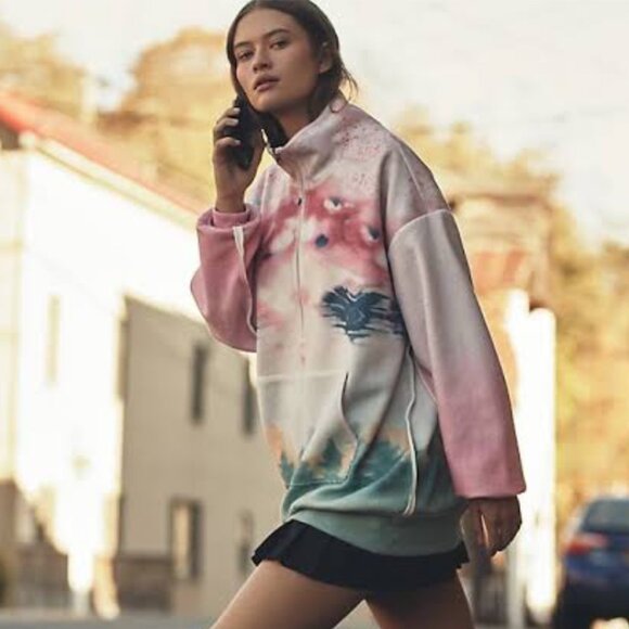 Anthropologie Pilcro Half-Zip Pink Combo Pullover Sweatshirt Size S NEW WITH TAG - Picture 1 of 3